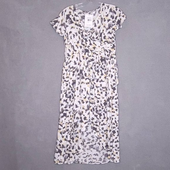 Love Fire Womens Skirted Romper White Yellow Animal Print Cheetah V Neck L New - Picture 1 of 10